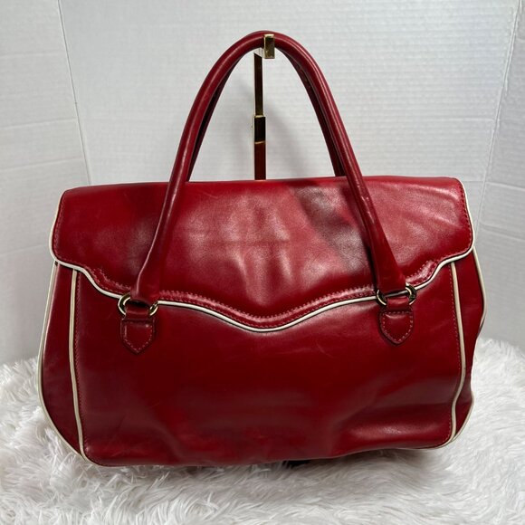 Isaac Mizrahi red handbag with white trimming - Picture 2 of 13
